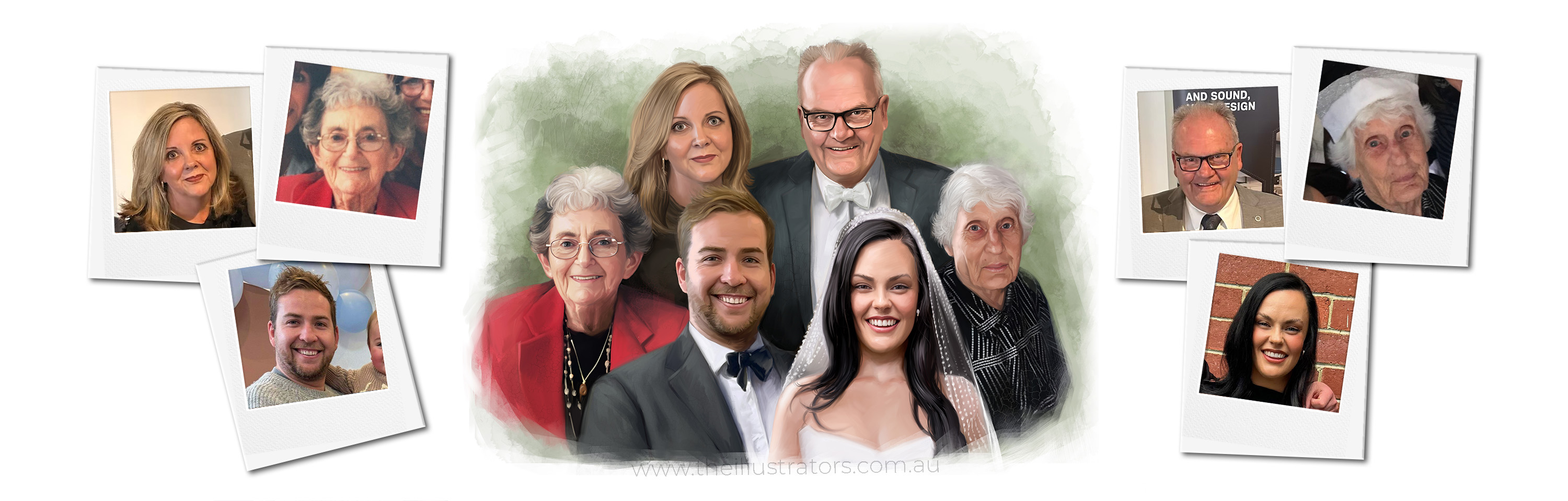 Hand-painted portrait of 6 people