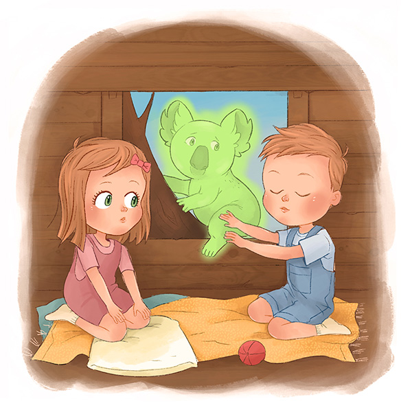 Boy and girl healing a Koala