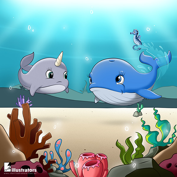 Narwhal talking to a humpback whale