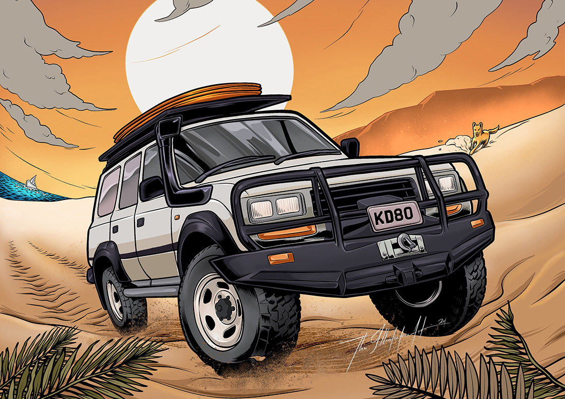 Cartoon of a Toyota Landcruiser 80