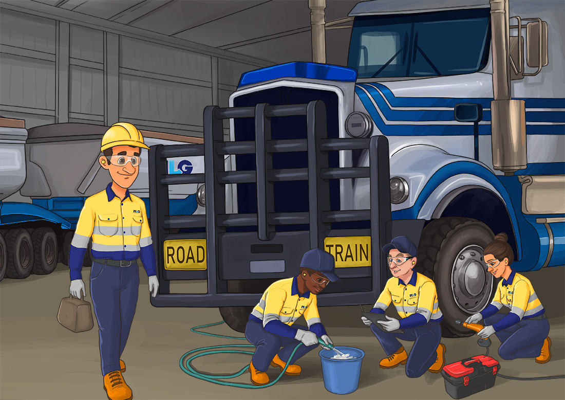 People working on a road train
