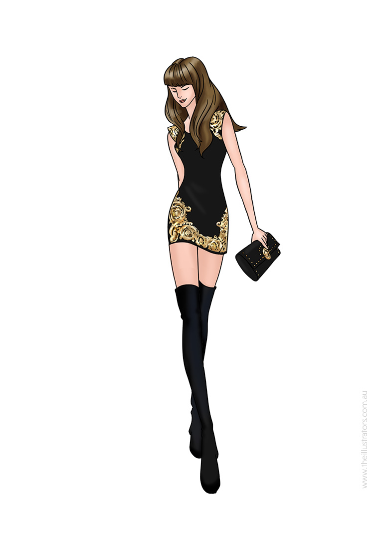 A model wearing in Versace