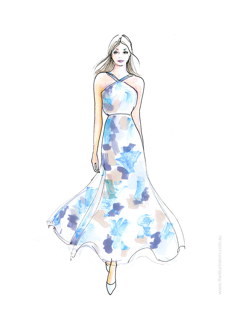 Blue dress fashion illustration