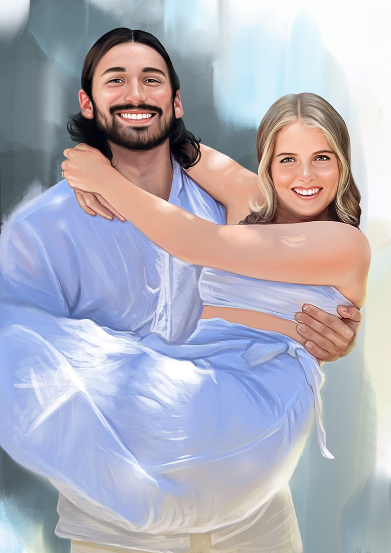 A man holding a woman in his arms