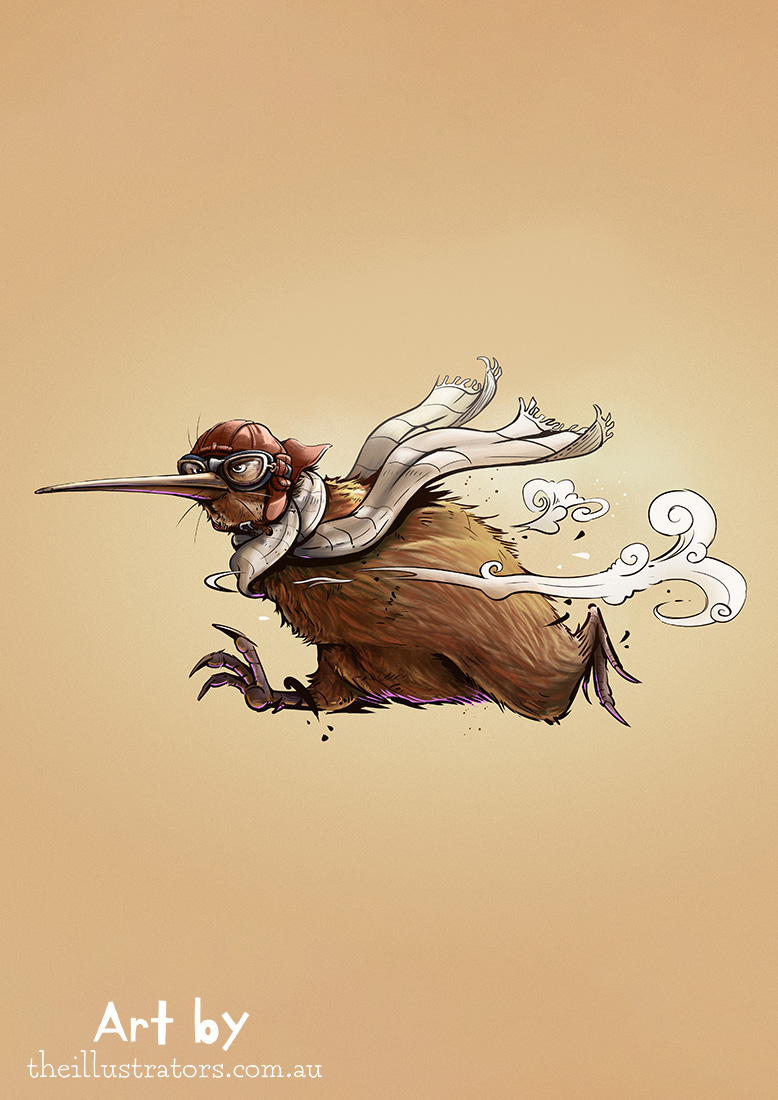 Retro Kiwi bird running