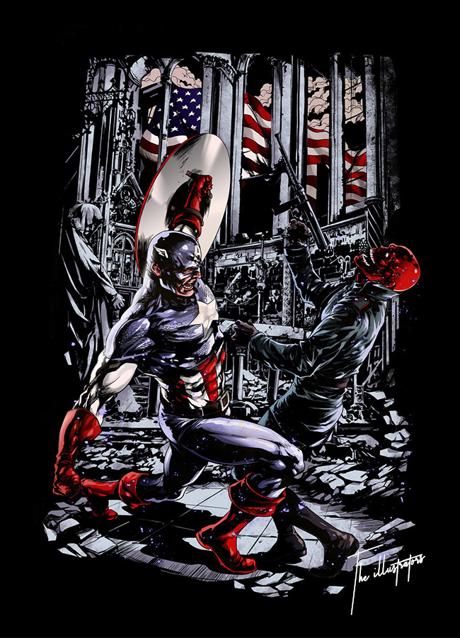 Comic book illustration of Captain America