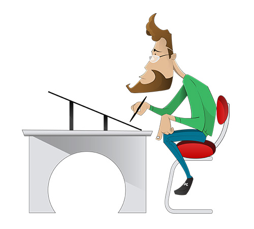 Cartoon of an artist drawing on a table